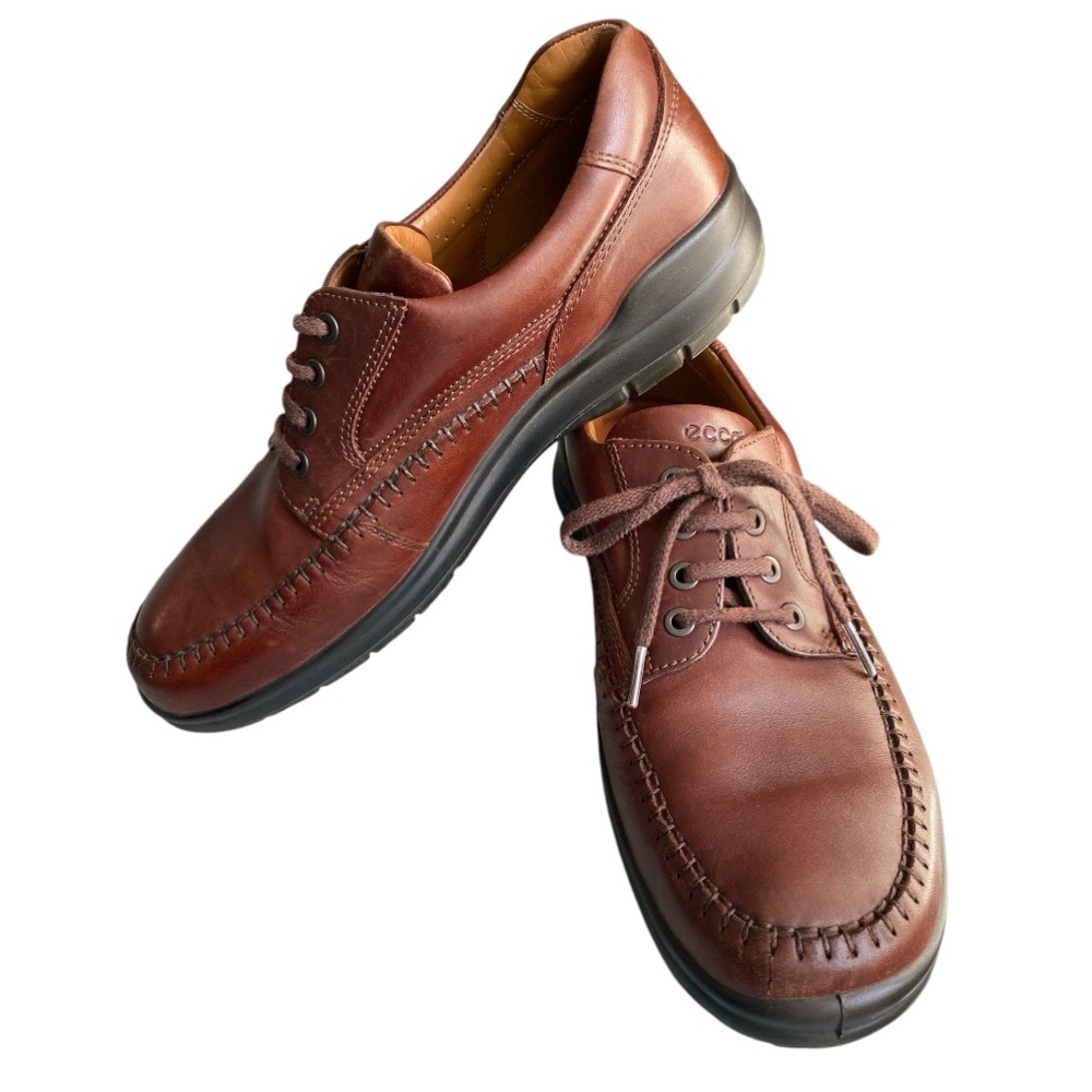 ECCO Men EU 44 US 10 Brown Leather Moc Toe Lace Up Comfort Oxford Casual Shoe